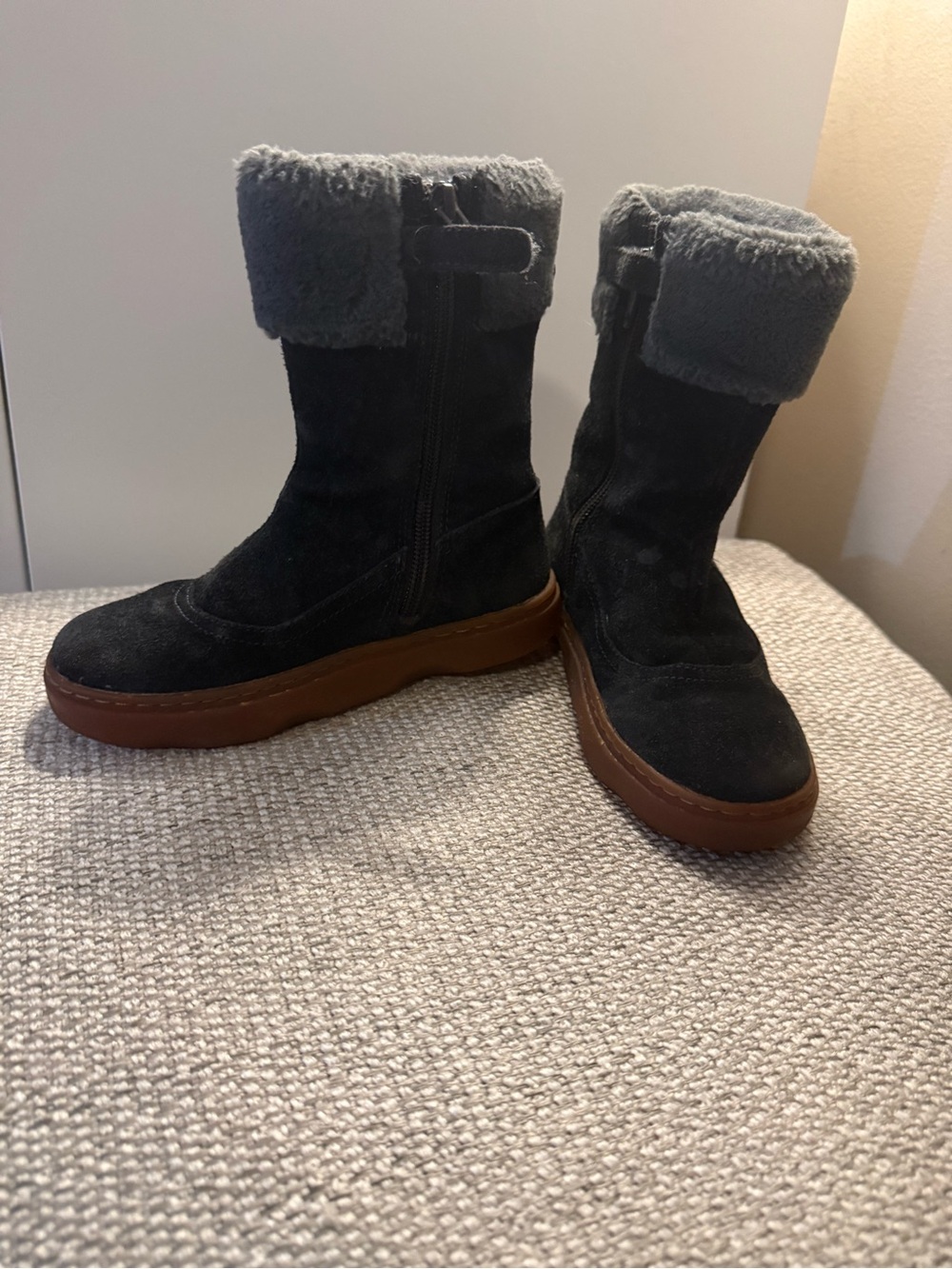 Camper-Kiddo-Black Suede Boots with Tan Rubber Sole Kids Toddler